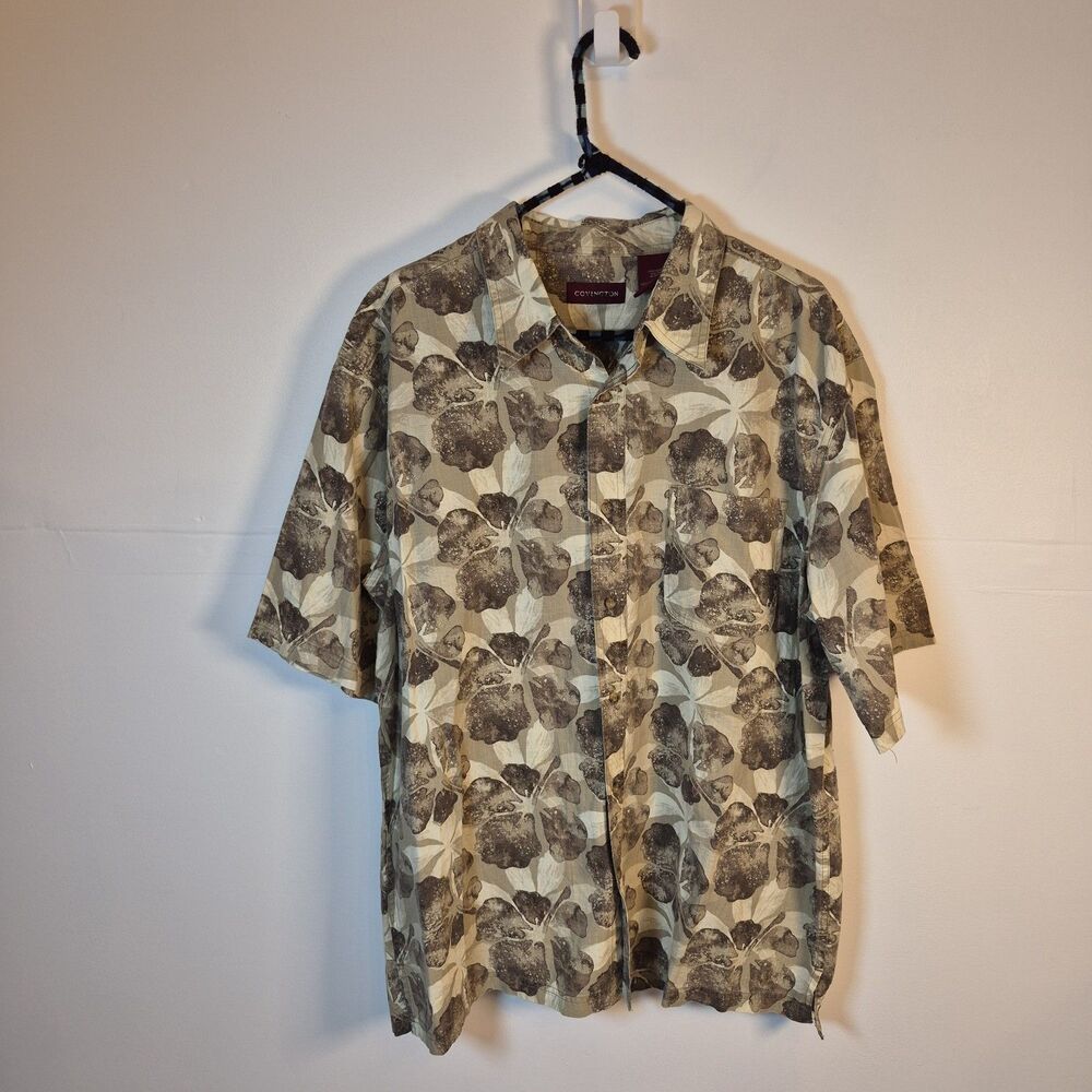 Covington Men's Tropical Shirt Size XL Botanical Button-Up Short Sleeve Earthy